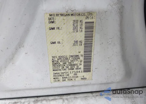 2015 Nissan Altima 2.5 Sv from USA, damaged, VIN 1N4AL3AP5FC175043